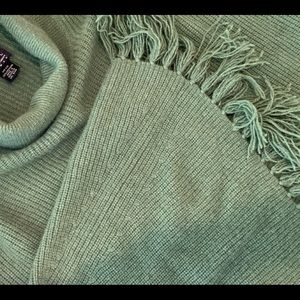 INC Woman Olive Green Fringed Cashmere Poncho OS